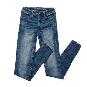 American Eagle High Rise Womens Sz 0 Long Jegging Super Stretch Med Wash